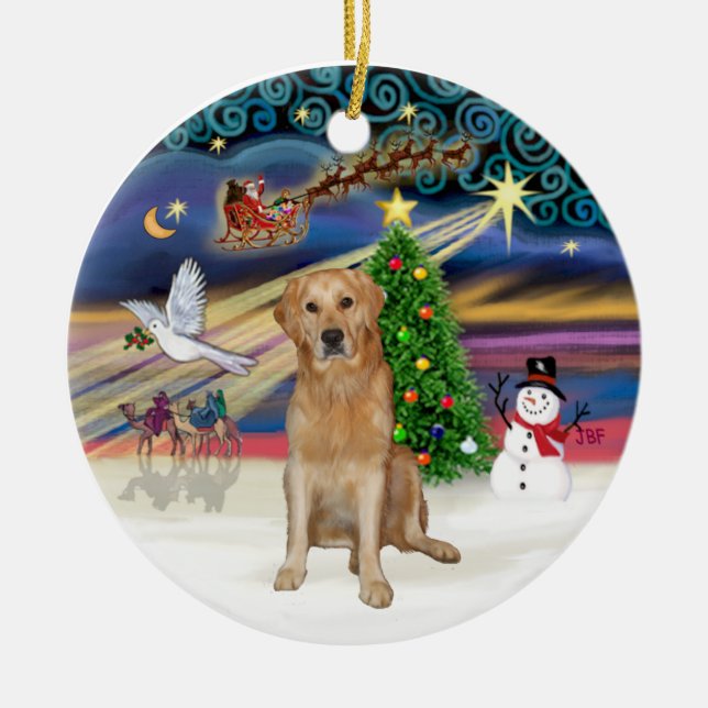 Xmas Magic -  Golden  Retriever (K) Ceramic Tree Decoration (Front)