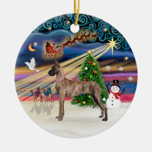 Xmas Magic - Great Dane (brindle stand) Ceramic Ornament (Front)
