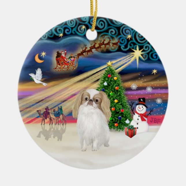 Xmas Magic - Japanese Chin (lemon-white) Ceramic Ornament (Front)