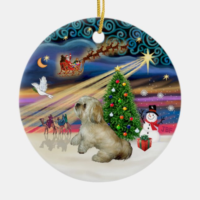Xmas Magic - Lhasa Apso (R) Ceramic Tree Decoration (Front)