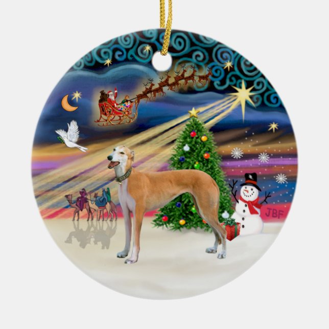 Xmas Magic - Light red Greyhound Ceramic Ornament (Front)