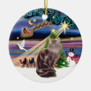 Xmas Magic - Maine Coon cat 10 Ceramic Ornament