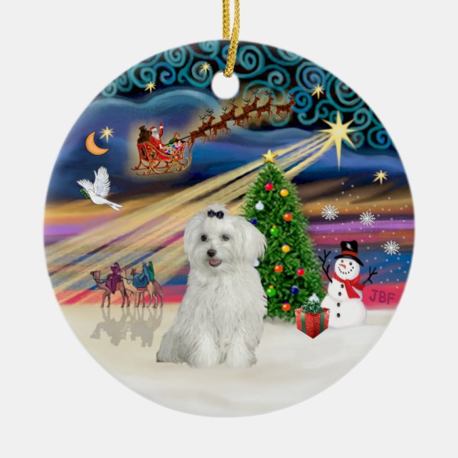 Xmas Magic - Maltese 10 Ceramic Ornament (Front)