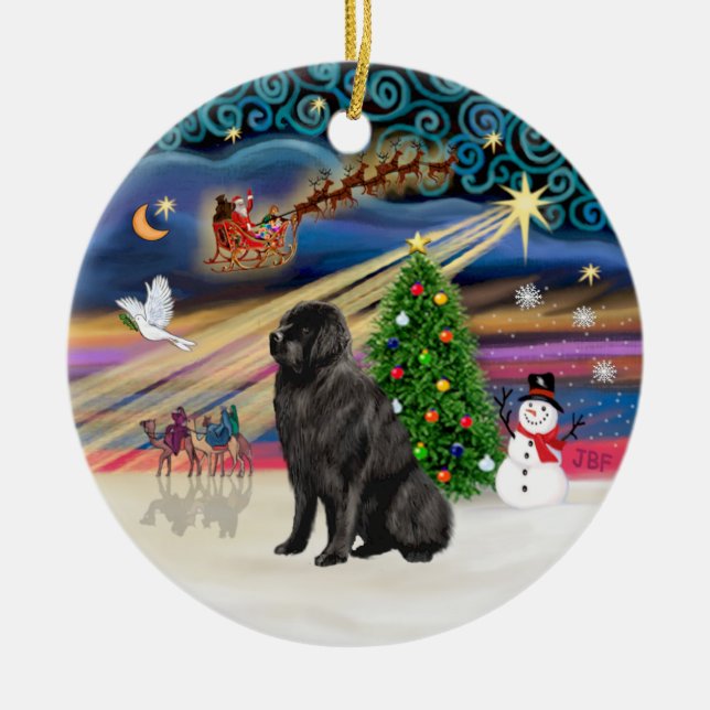 Xmas Magic - Newfoundland 1 Ceramic Ornament (Front)