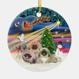 Xmas Magic - Pekingese (Three) Ceramic Ornament
