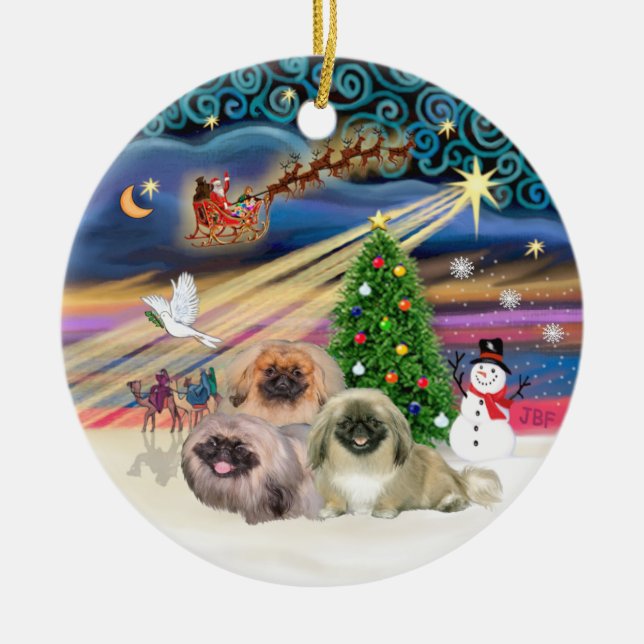 Xmas Magic - Pekingese (Three) Ceramic Ornament (Front)