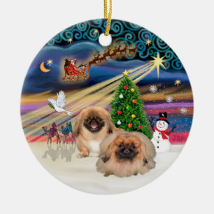 Xmas Magic - Pekingese (two red) Ceramic Tree Decoration
