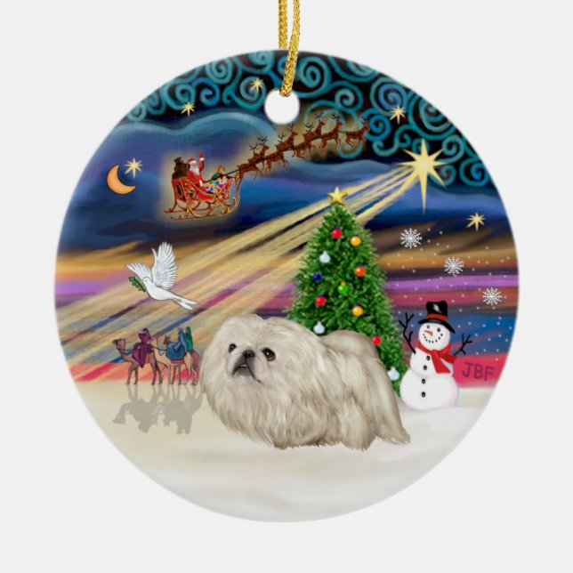 Xmas Magic - Pekingese (white) Ceramic Ornament (Front)
