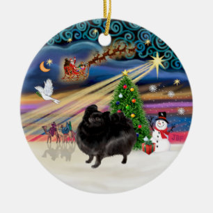 Xmas Magic - Pomeranian (black stand) Ceramic Ornament