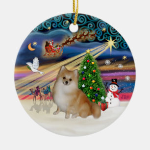 Xmas Magic - Pomeranian (light red) Ceramic Ornament