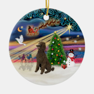 Xmas Magic - Poodle (Standard Chocolate) Ceramic Tree Decoration
