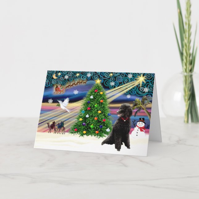Xmas Magic-Poodle-Std-black Holiday Card (Front)