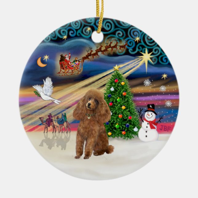 Xmas Magic - Poodle (Toy apricot) Ceramic Tree Decoration (Front)
