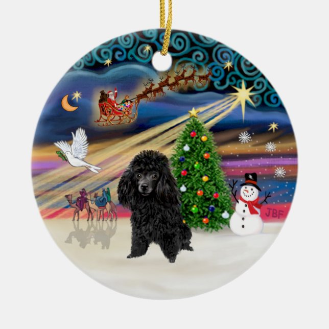 Xmas Magic - Poodle (toy black) Ceramic Ornament (Front)