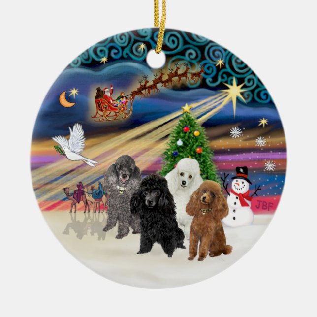 Xmas Magic - Poodles (FOUR TOY) Ceramic Tree Decoration (Front)