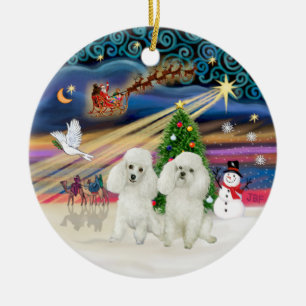 Xmas Magic - Poodles (TWO Toy white) Ceramic Tree Decoration