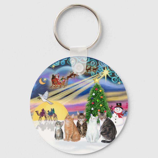 Xmas Magic (R) - Five cats (AmSH) Key Ring (Front)