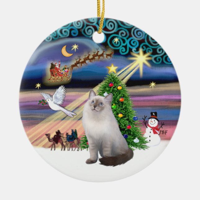 Xmas Magic -  Ragdoll cat (blue cream) Ceramic Ornament (Front)