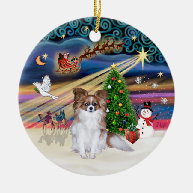 Xmas Magic - Red Sable Papillon Ceramic Ornament (Front)