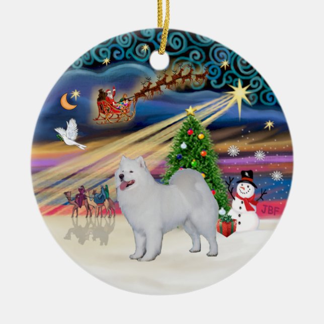Xmas Magic - Samoyed (stand) Ceramic Ornament (Front)