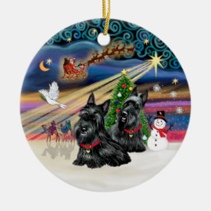 Xmas Magic - Scotties (TWO) Ceramic Ornament