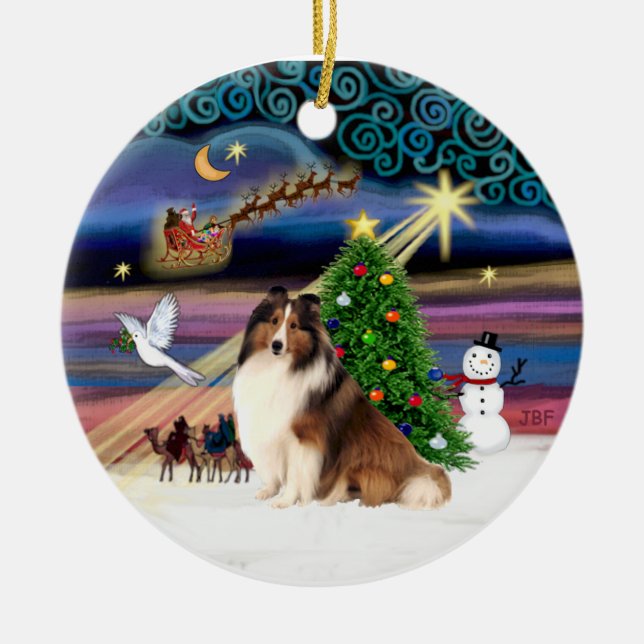Xmas Magic - Sheltie #7 Ceramic Tree Decoration (Front)