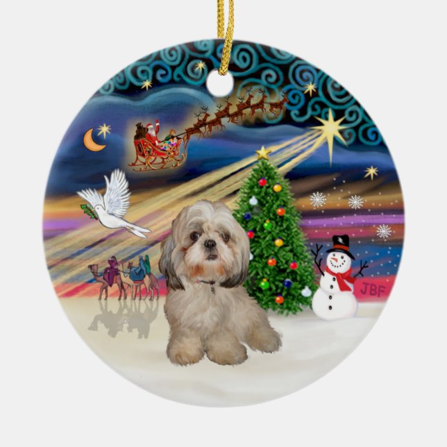 Xmas Magic - Shih Tzu (Y) Ceramic Tree Decoration (Front)
