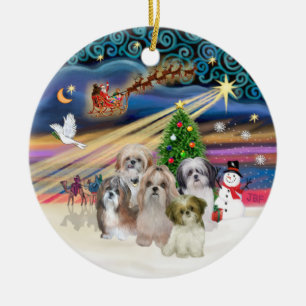Xmas Magic - Shih Tzus (FIVE) Ceramic Ornament
