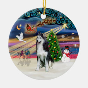 Xmas Magic - Siberian Husky 2 Ceramic Ornament