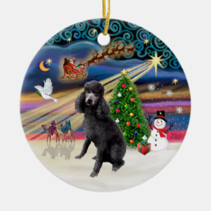 Xmas Magic - Standard black Poodle Ceramic Tree Decoration