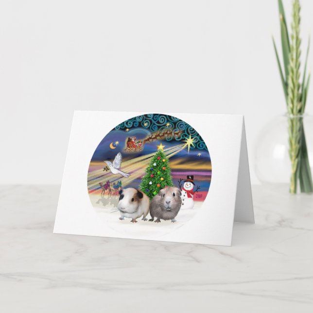 Xmas Magic -T wo Guinea Pigs Holiday Card (Front)