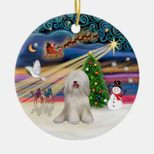 Xmas Magic - Tibetan Terrier (white) Ceramic Ornament