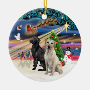 Xmas Magic - Two Labradors (Black +Yellow) Ceramic Tree Decoration