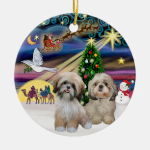 Xmas Magic - Two Shih Tzus (P2+Y) Ceramic Ornament