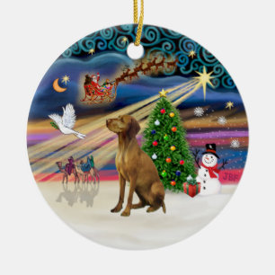 Xmas Magic - Vizsla #2 Ceramic Tree Decoration