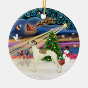 Xmas Magic - Whippet 3 (cream-brindle) Ceramic Ornament