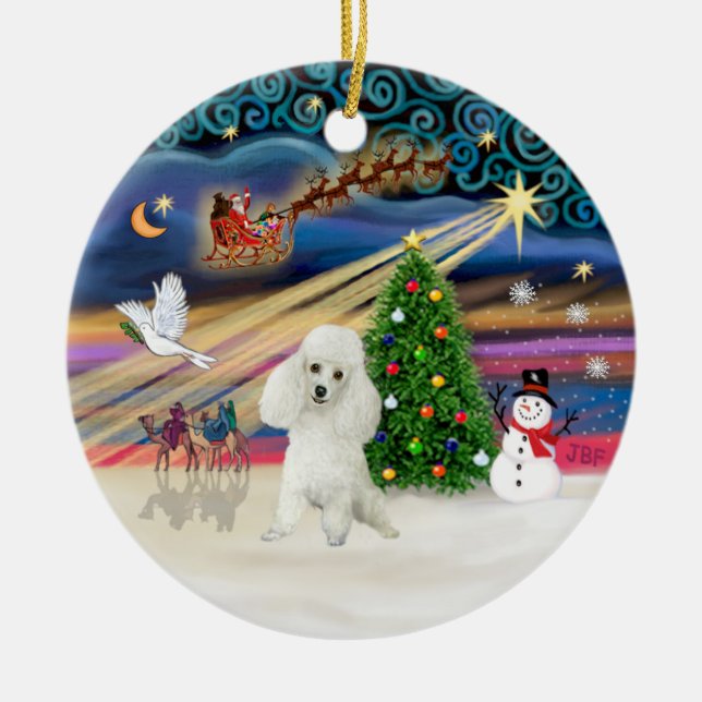 Xmas Magic - White Miniature Poodle Ceramic Tree Decoration (Front)