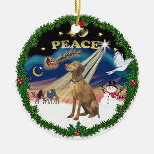 Xmas Magic (wreath)  - Vizsla #2 Ceramic Tree Decoration