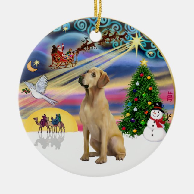 Xmas Magic - Yellow Lab Ceramic Tree Decoration (Front)