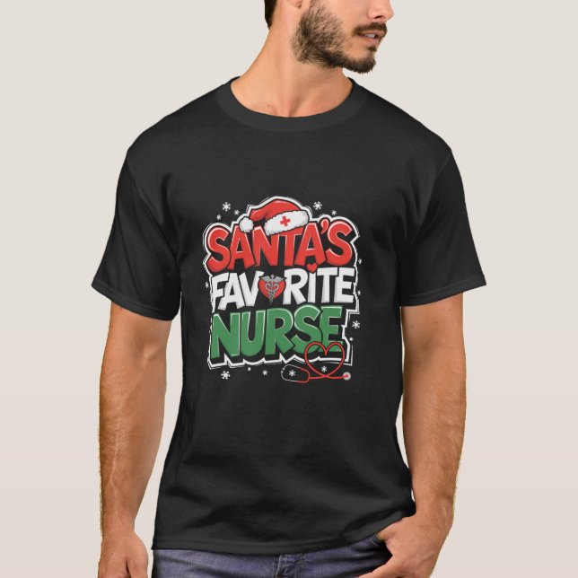 Xmas Medical Scrub Santa Nursing Christmas Favorit T-Shirt (Front)