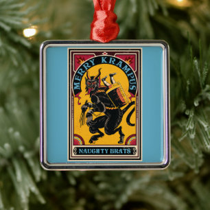 Xmas Merry Krampus Naughty Brats Circus Poster Metal Ornament
