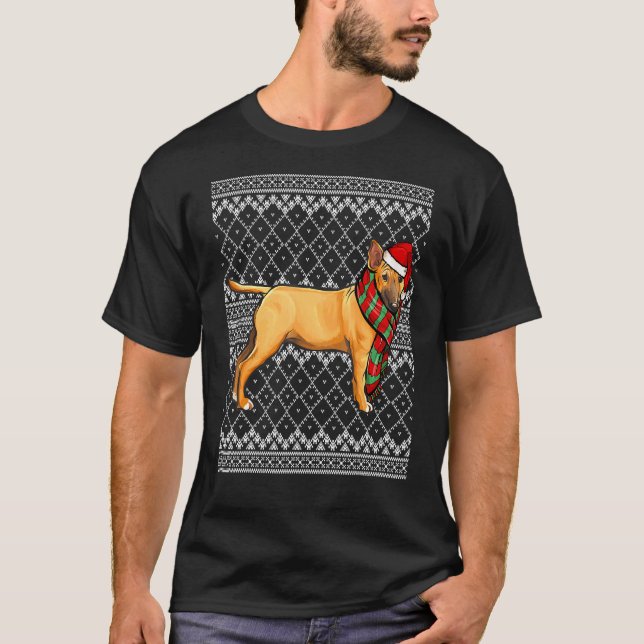 Xmas Miniature Bull Terrier Santa Claus Hat Ugly C T-Shirt (Front)