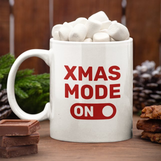 XMAS Mode On Red Typography Coffee Mug (Creator Uploaded)