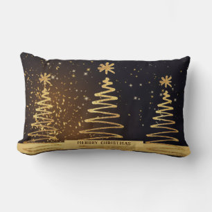 Xmas Modern luxury elegant trees black and gold Lumbar Cushion