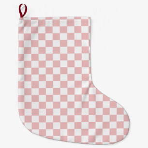 Xmas Modern Minimal Baby Pink Chequerboard Large Christmas Stocking