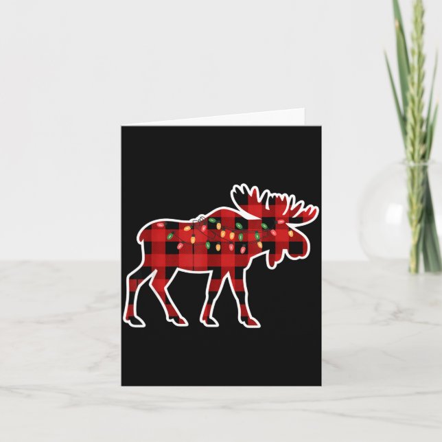 Xmas Moose Red And Black Buffalo Plaid Christmas L Card (Front)