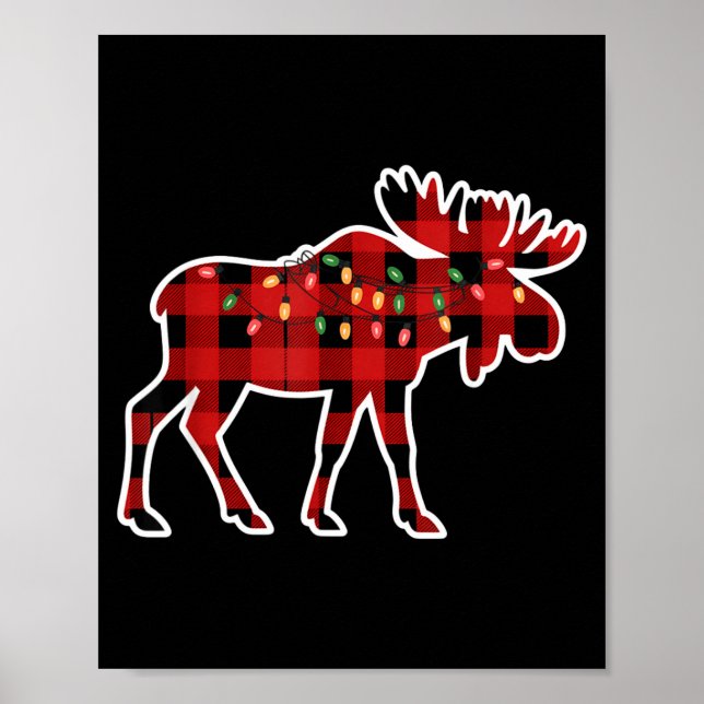 Xmas Moose Red And Black Buffalo Plaid Christmas L Poster (Front)