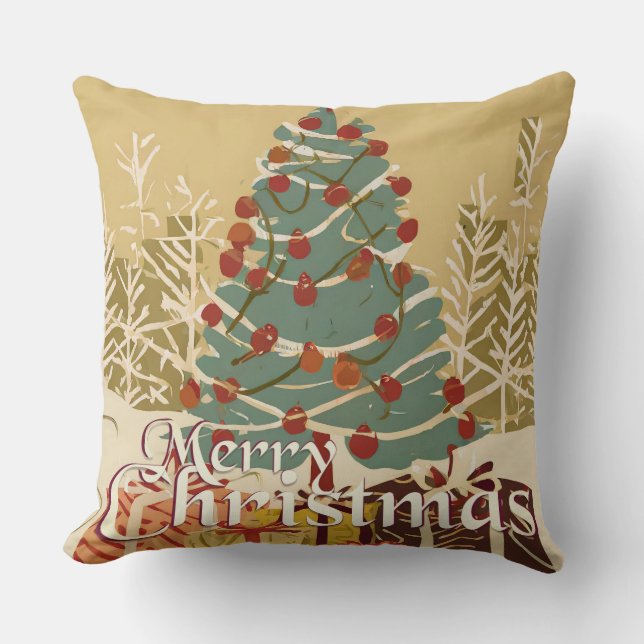 Xmas Motif, with Presents Under the Christmas Tree Cushion (Front)