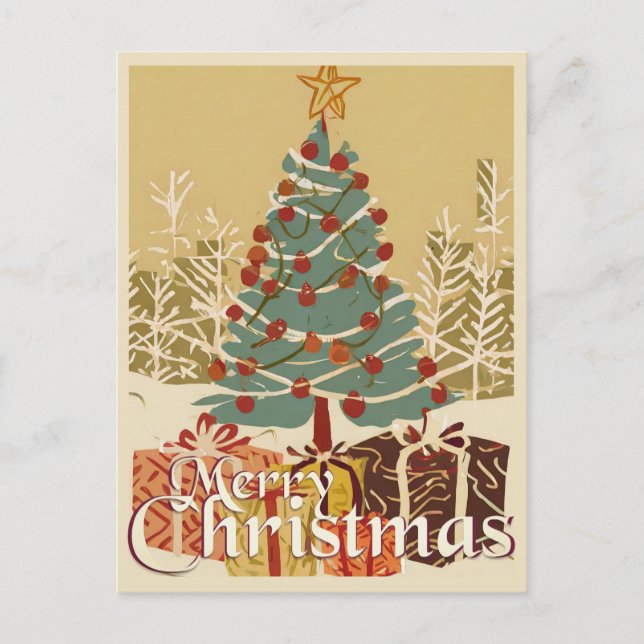 Xmas Motif, with Presents Under the Christmas Tree Holiday Postcard (Front)