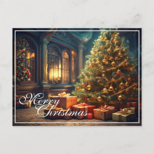 Xmas Motif with Presents Under the Christmas Tree  Holiday Postcard